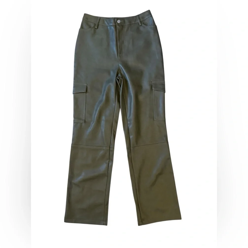 Bagatelle Faux Leather Cargo Pants Olive Green Size Small NWOT